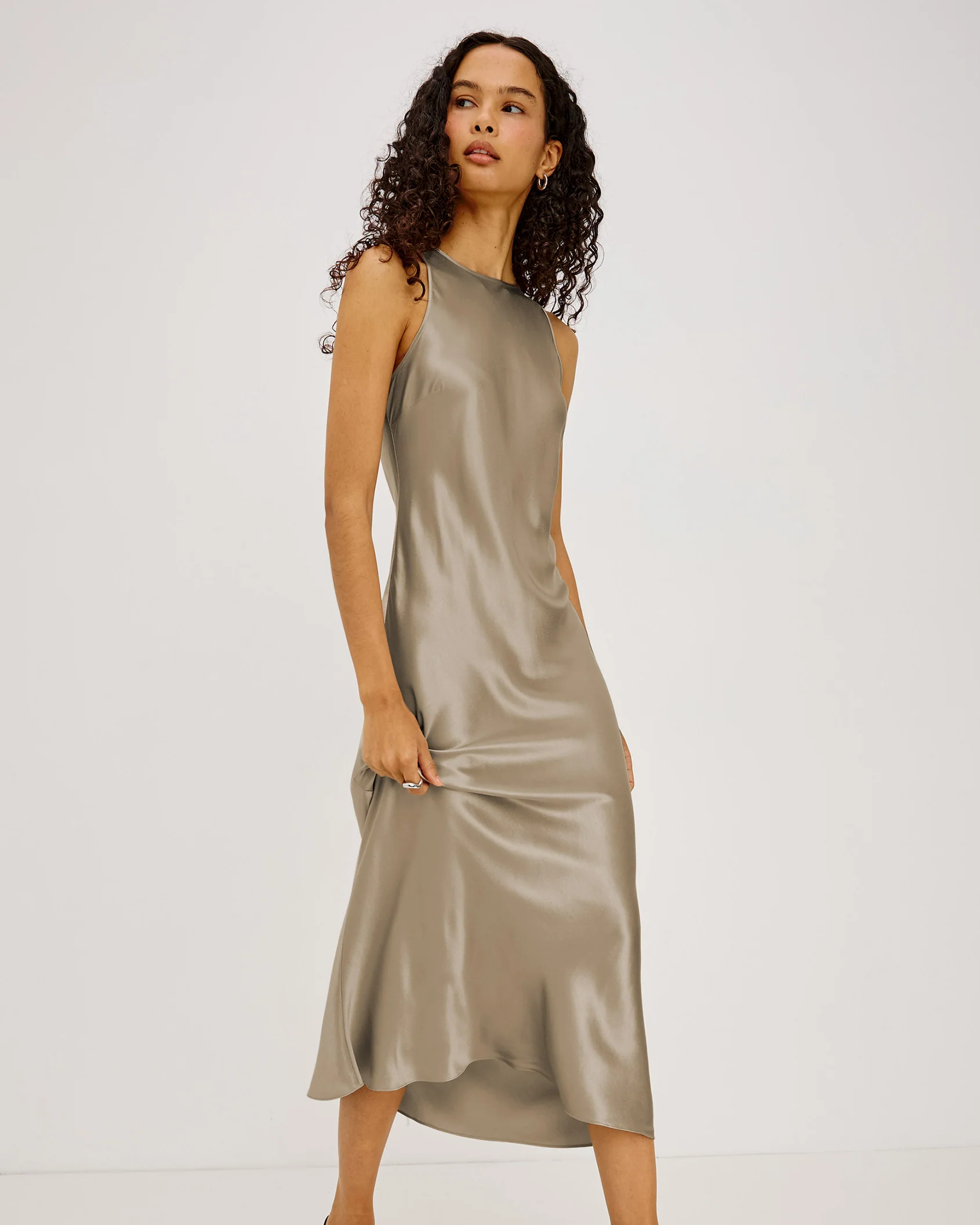 Solene - Mink RAILS women's mink satin sleeveless midi dress