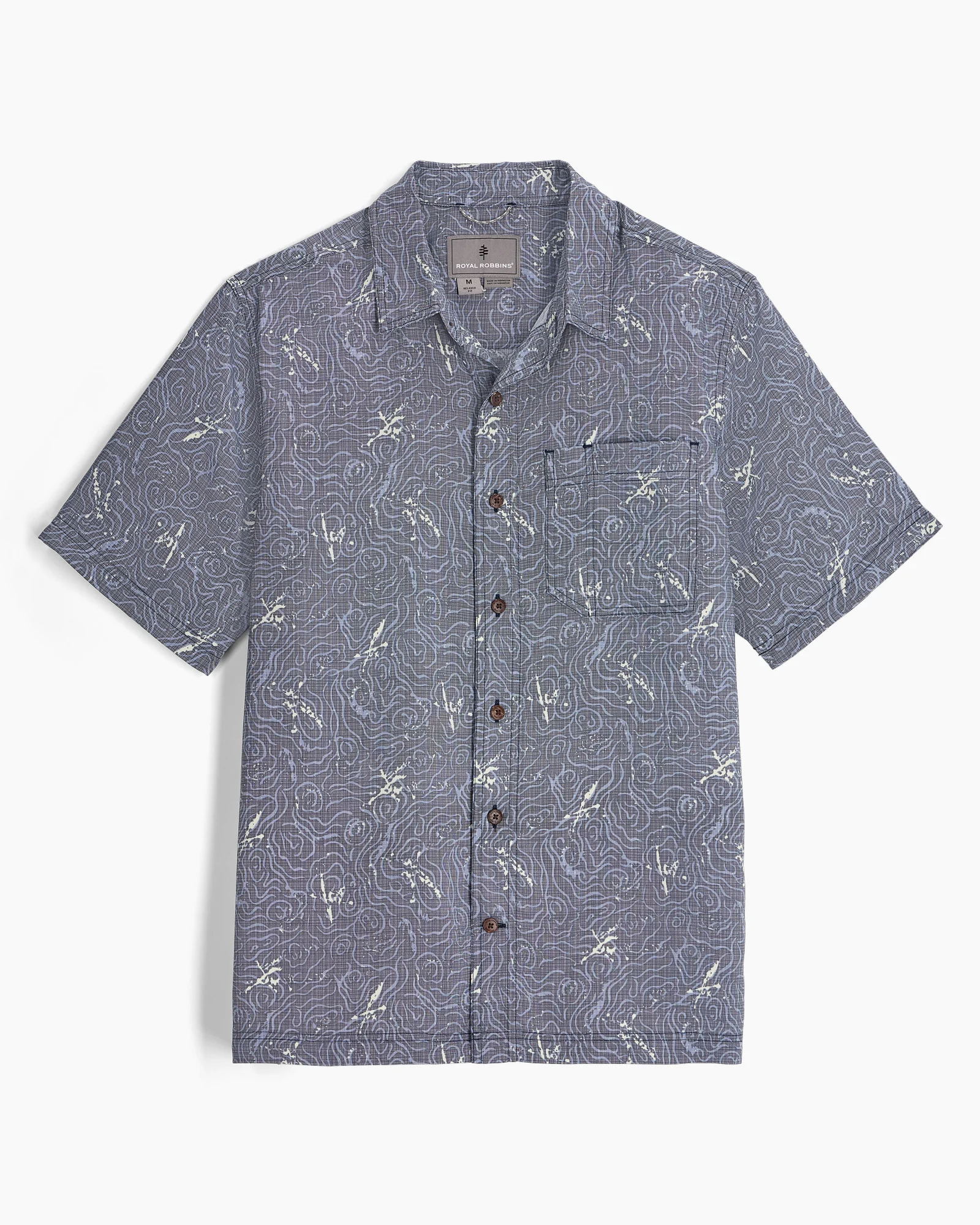 M Camino Pucker S/S short sleeve shirt with subtle blue geometric pattern by ROYAL ROBBINS