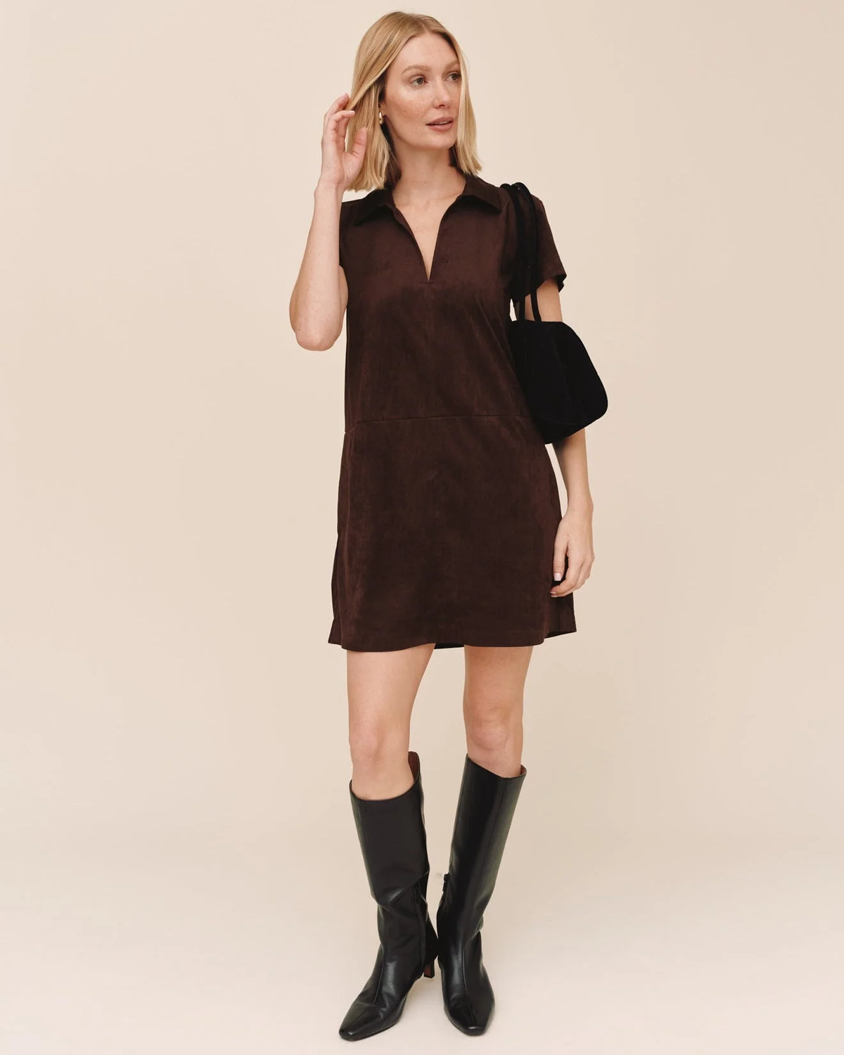 Short Sleeve Pullover A-Line Dress - Dark Roast