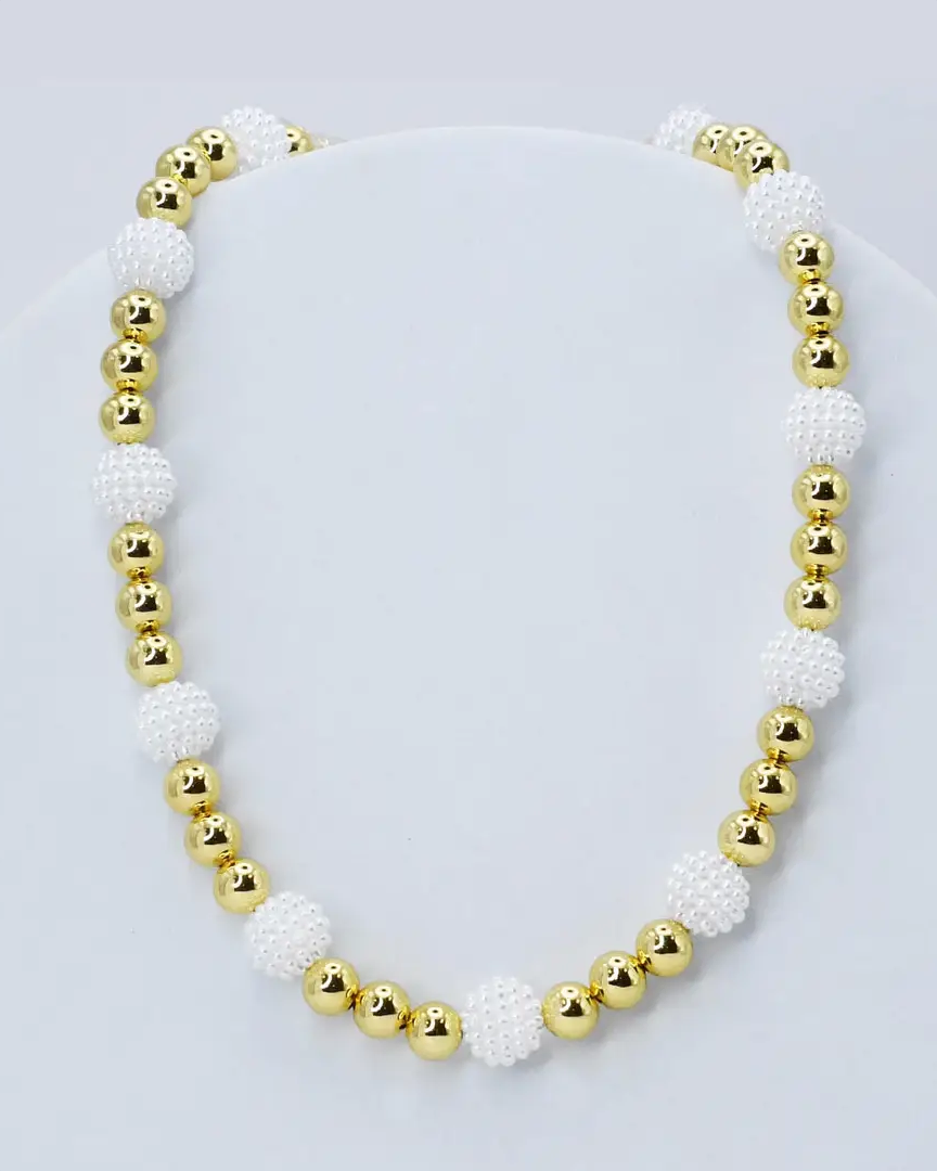 Pearl Blossom Necklace M1 with textured white beads and gold accents, personally curated Fredericksburg TX
