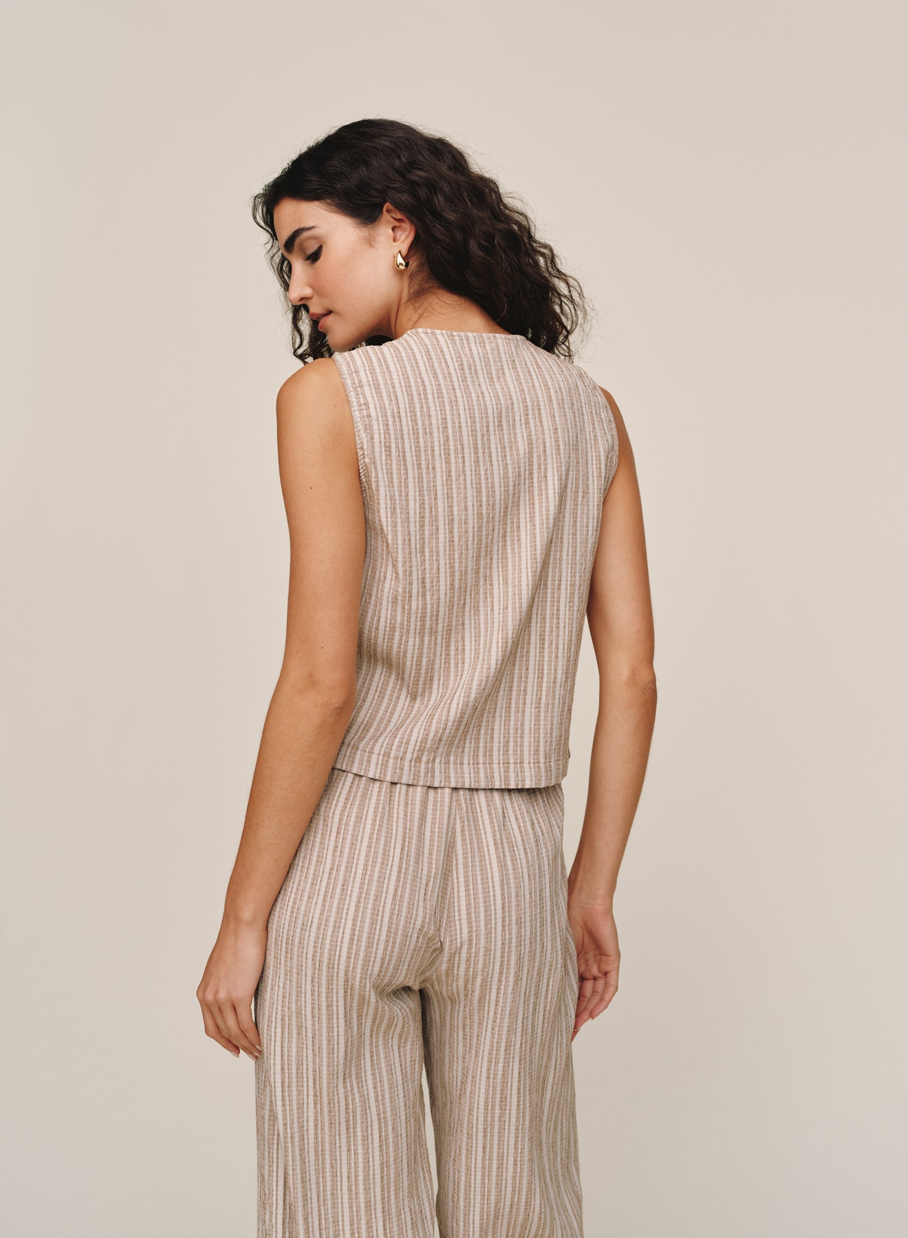 Sleeveless Button Front Top - Driftwood