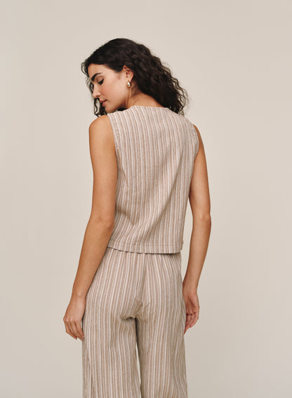 Sleeveless Button Front Top - Driftwood