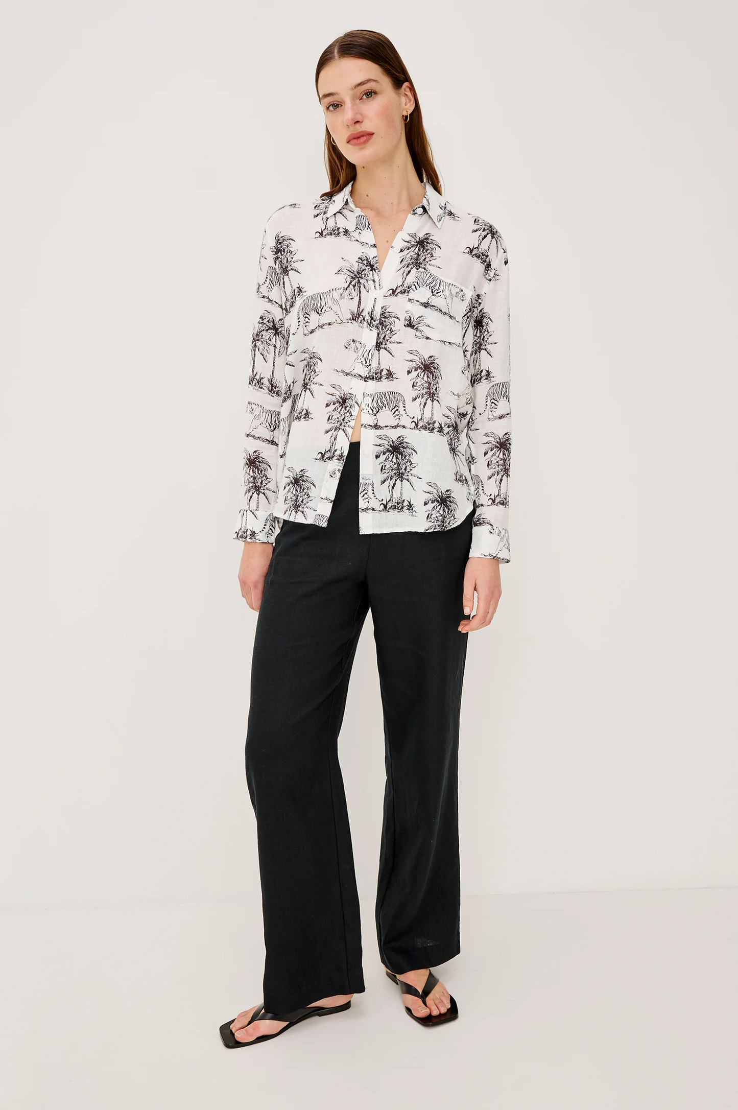 Charli - Ivory Bengal linen blend shirt with animal and palm print by RAILS, styled casually