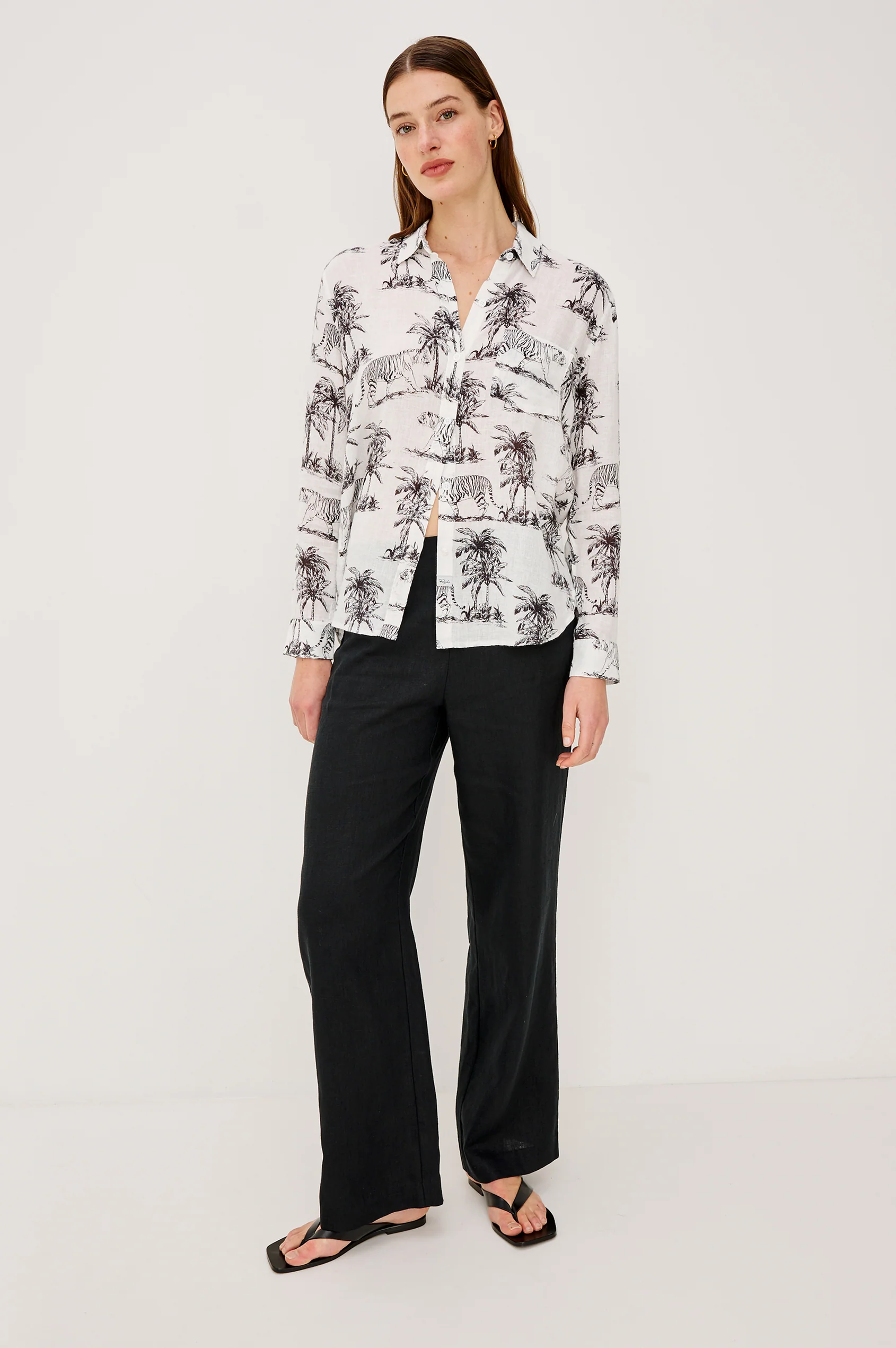 Charli - Ivory Bengal linen blend shirt with animal and palm print by RAILS, styled casually