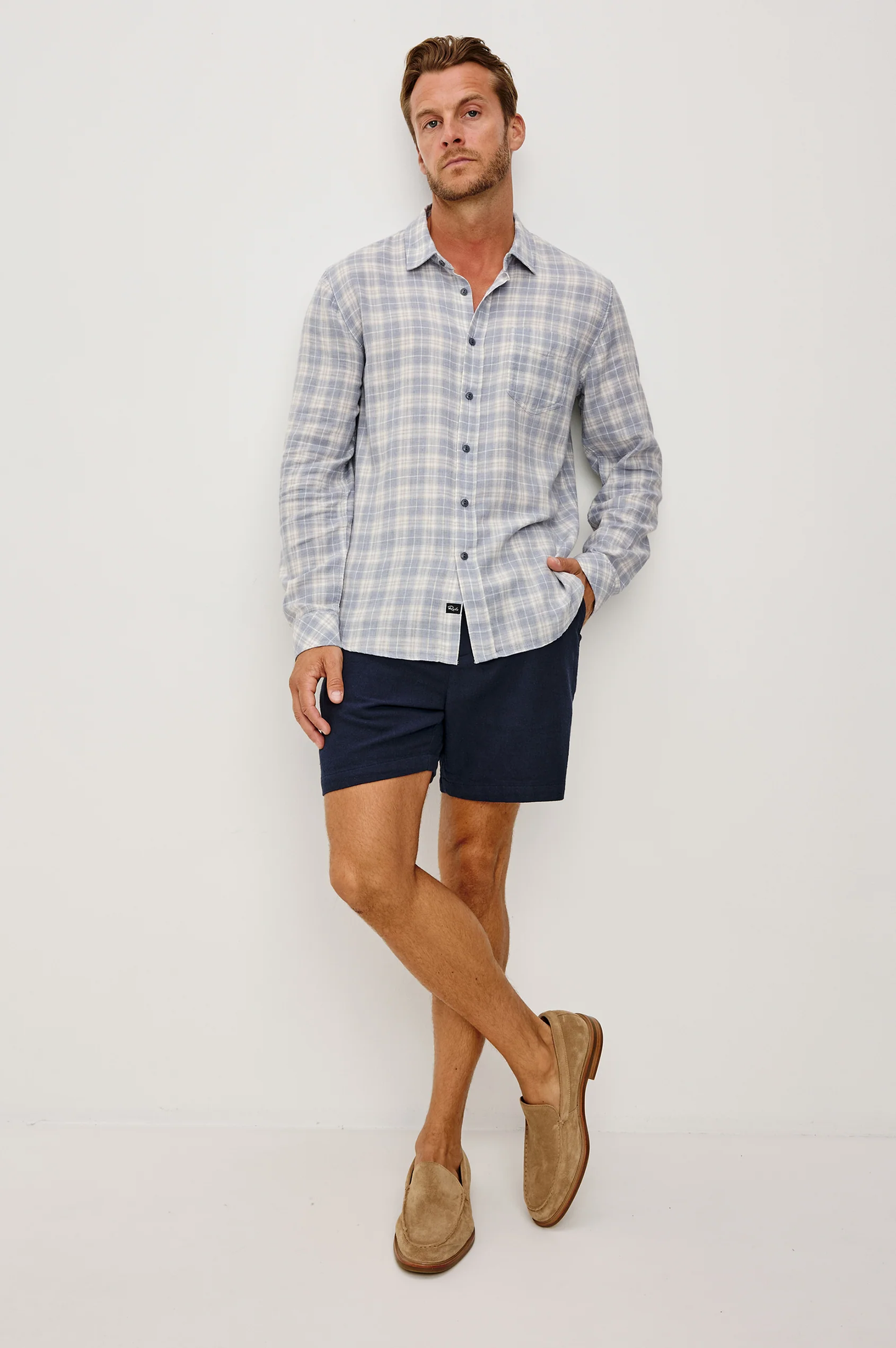 WYATT - THATCH CLOUD CREAM checkered cotton slub long sleeve shirt by RAILS, relaxed fit