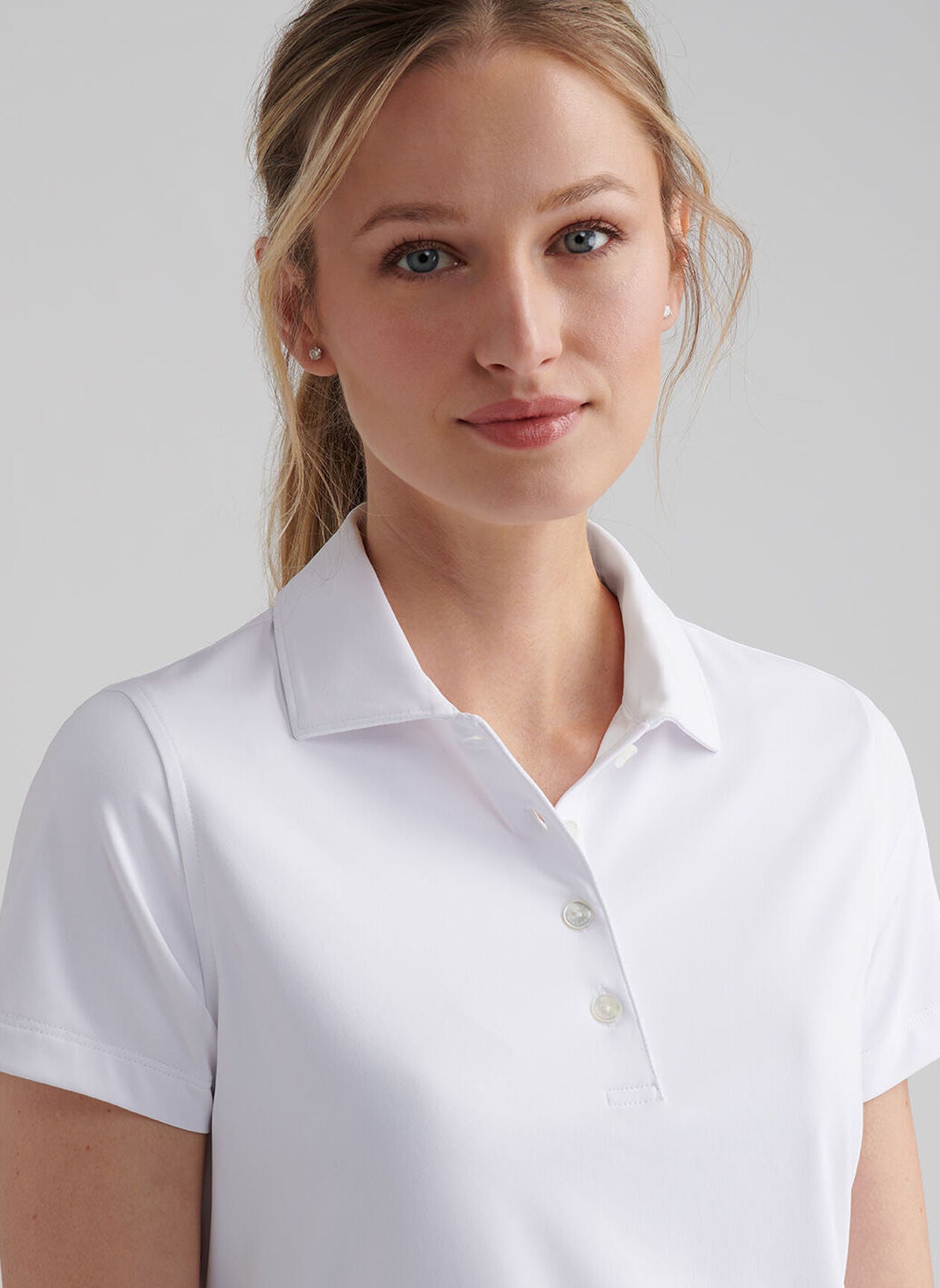 Short-Sleeve Button Polo in white with quick-dry, moisture-wicking, and UPF 50+ protection
