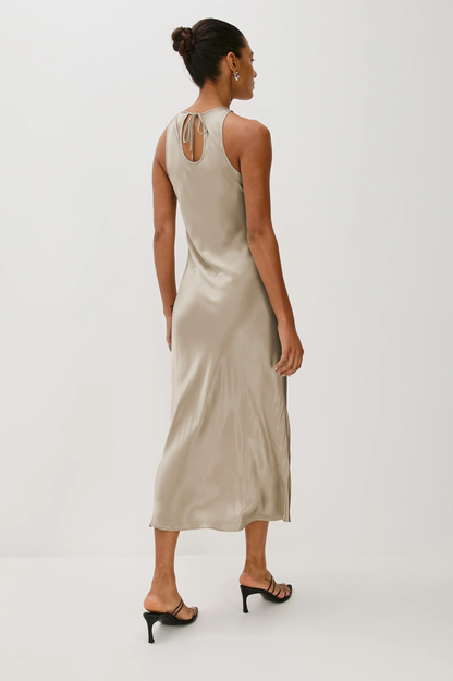 Solene - Mink RAILS women's Brown Beige Gray satin crepe sleeveless midi dress