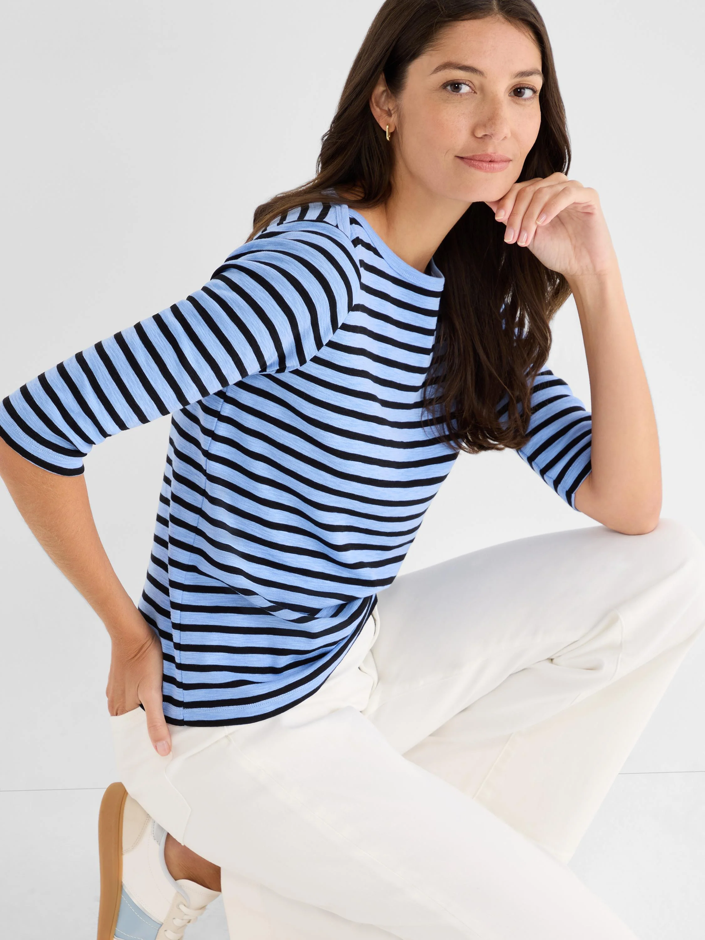 3/4 Sleeve Stripe Envelope Boat Tee