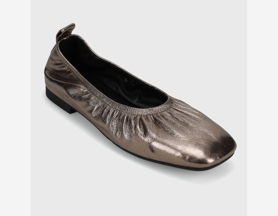 Vicky - Gunmetal square-toe flat in bronze-gray leather with padded insole, VANELI Women's Shoes HCO