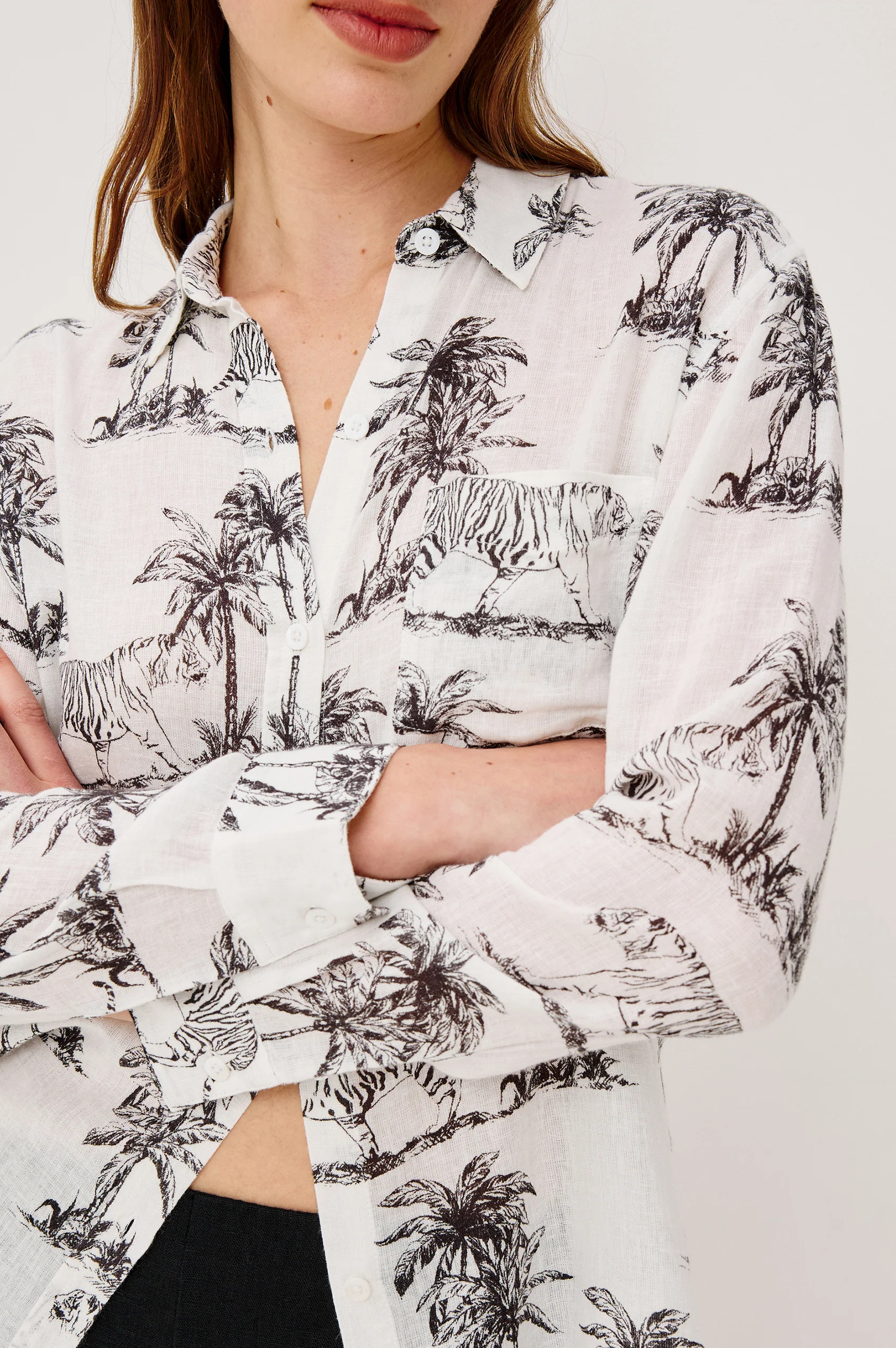 Charli - Ivory Bengal white linen blend shirt with animal print by RAILS at HCO FBG