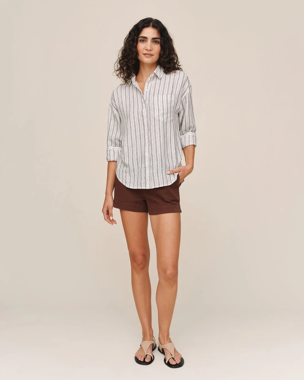 Long Sleeve Oversize Pocket Shirt in striped linen blend with relaxed fit by BELLA DAHL at HCO