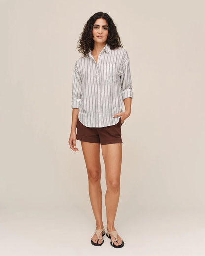 Long Sleeve Oversize Pocket Shirt in striped linen blend with relaxed fit by BELLA DAHL at HCO
