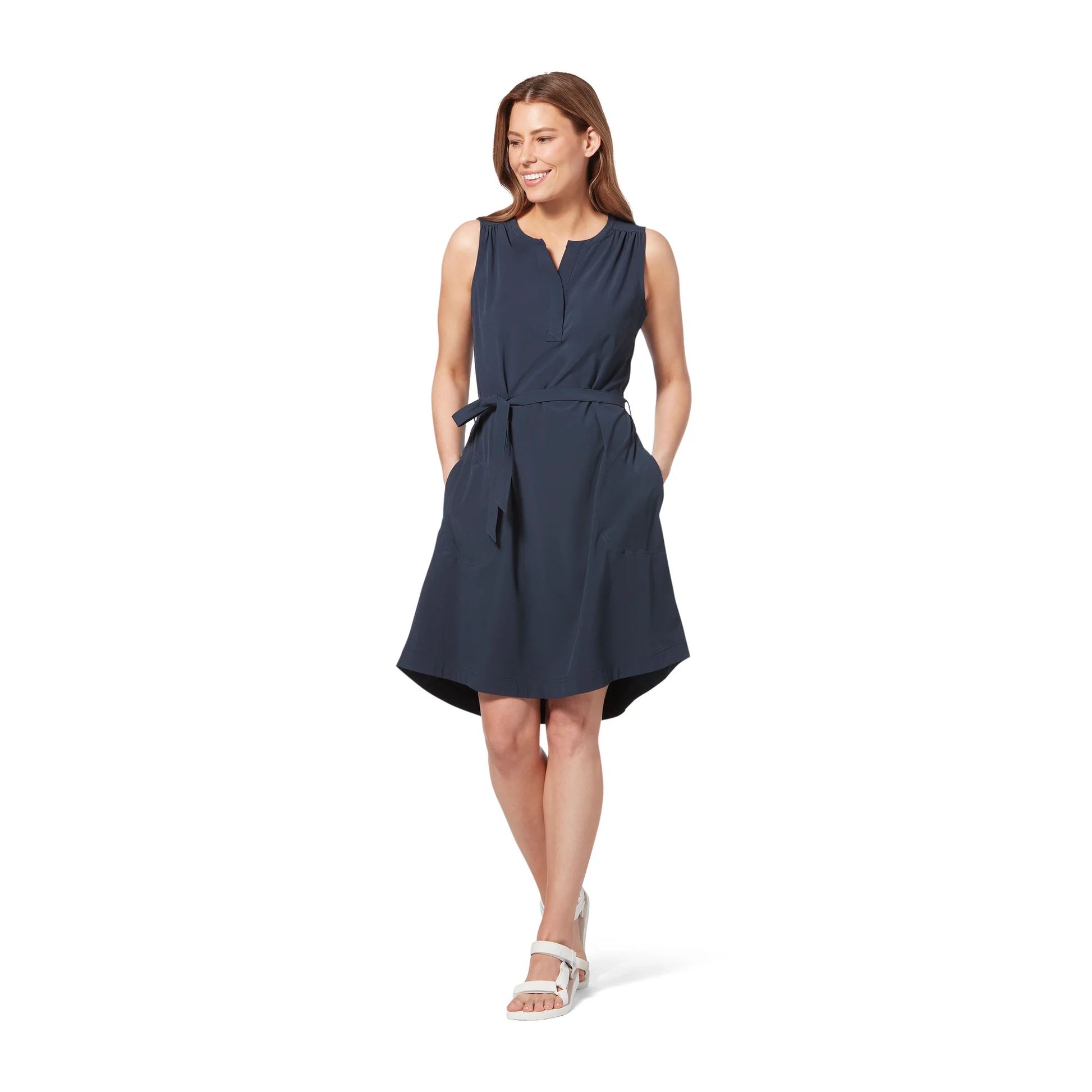 Spotless Traveler Tank Dress in navy with stain-resistant, quick-dry, UV-protective fabric from ROYAL ROBBINS