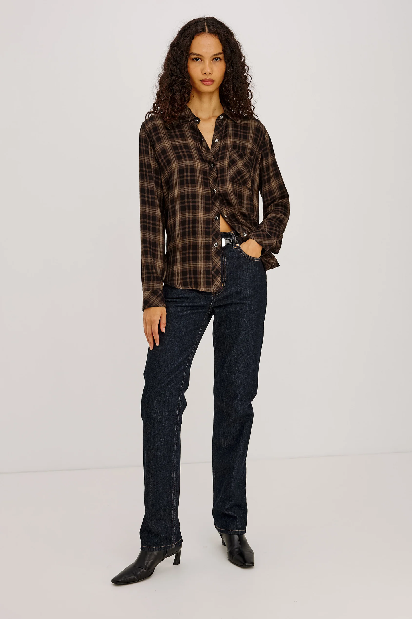 Hunter - Almond Black RAILS plaid women's long sleeve shirt