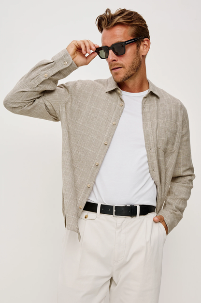 GRACY -BULGUR CREAM checkered linen-cotton button-up shirt with chest pocket by RAILS