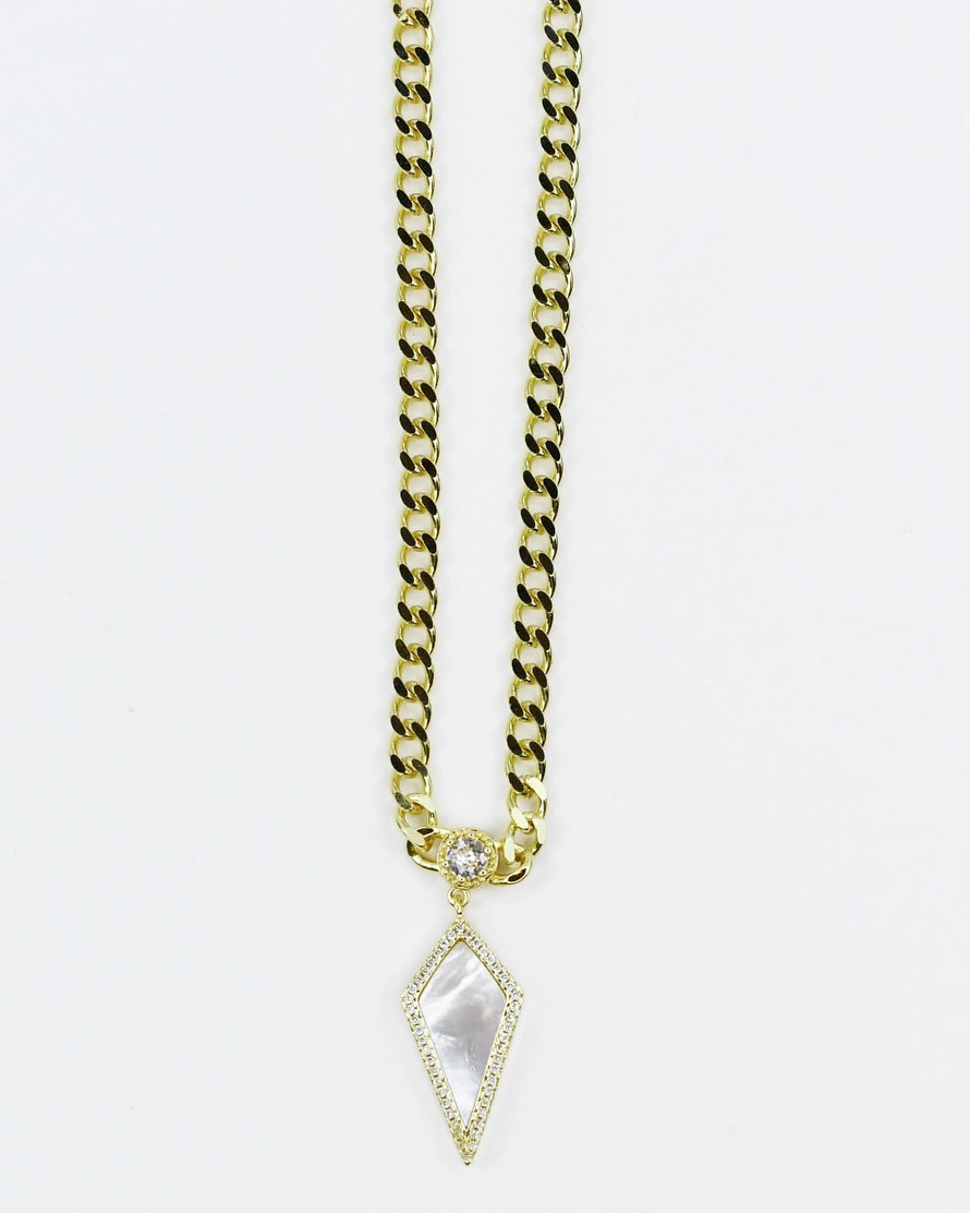 Naturally Charming Pendant Necklace with geometric pavé pendant on chunky gold chain by TREASURE JEWELS