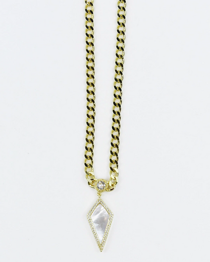 Naturally Charming Pendant Necklace with geometric pavé pendant on chunky gold chain by TREASURE JEWELS