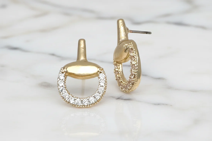 Gold Horse Bit 3/4" CZ Pave Earring