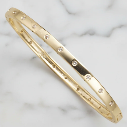 Small Gold Bangle W Tiny Cz with delicate tiny cubic zirconia stones set in a polished gold bracelet, personally curated in Fredericksburg, Texas offering unique Hill Country style.