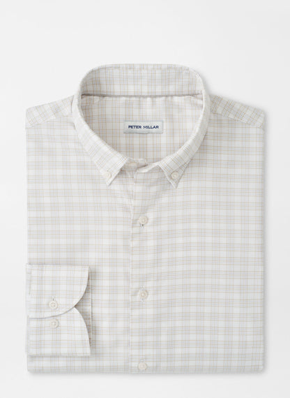 Douglas Crown Lite Cotton-Stretch Sport Shirt in white beige plaid with moisture wicking by PETER MILLAR