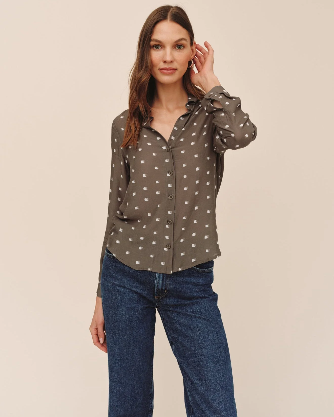 Classic Button Down - Olive Mosaic Print