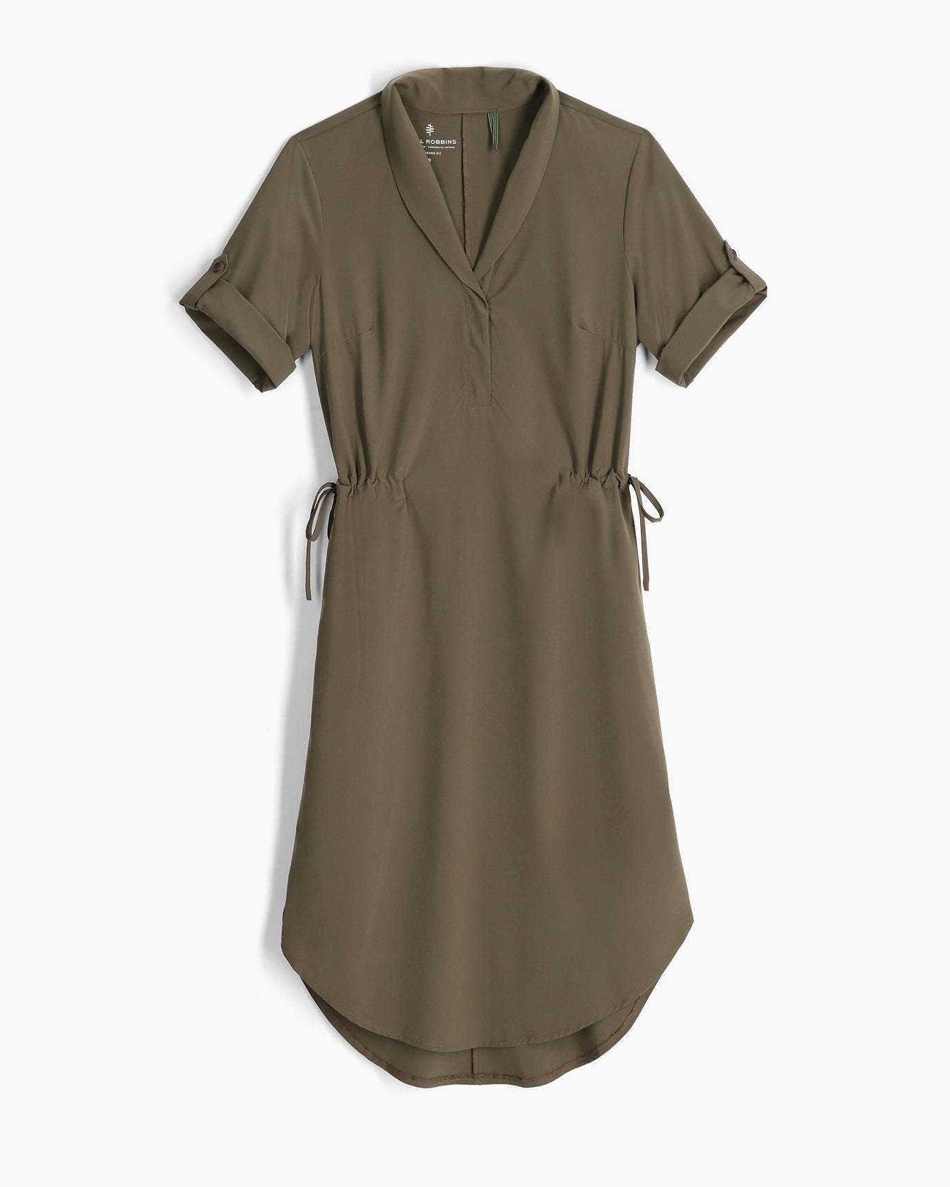 Spotless Traveler Dress S/S in olive green with moisture-wicking, quick-dry fabric by ROYAL ROBBINS
