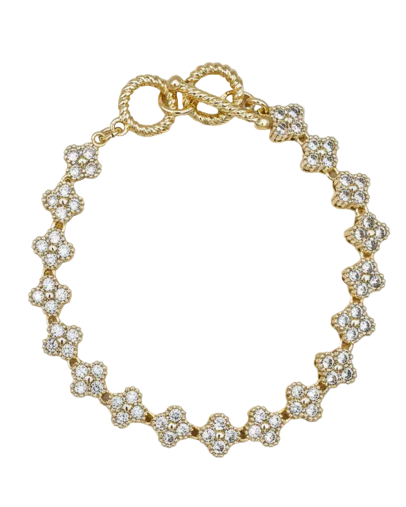 Gold Pave CZ Clover Bracelet