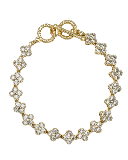 Gold Pave CZ Clover Bracelet