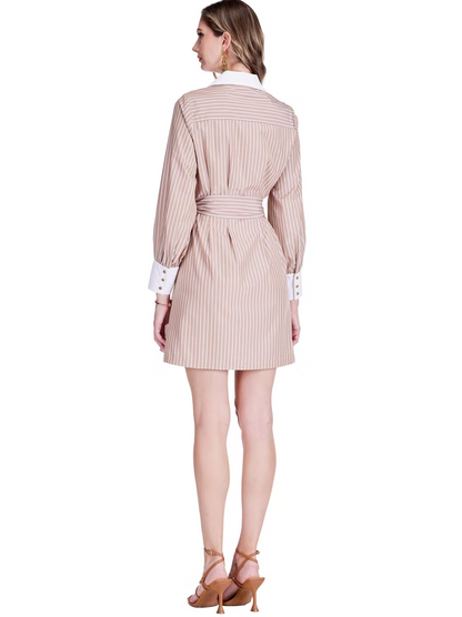 Collar Waist Pleated Shirt Dress