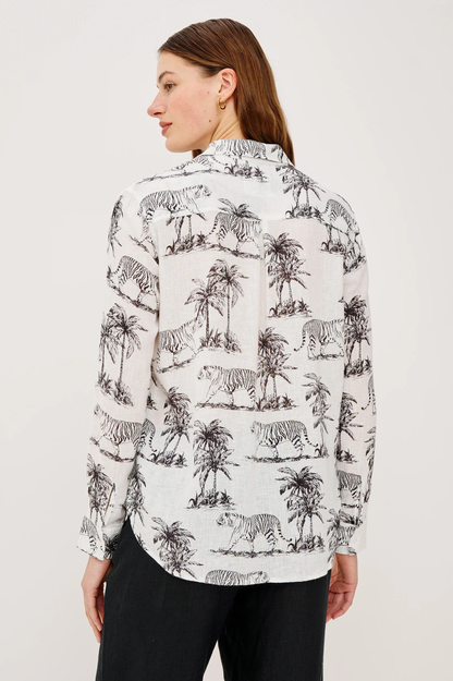 Charli - Ivory Bengal relaxed fit shirt with black animal and palm print by RAILS
