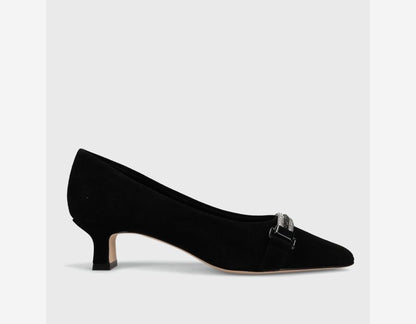 Torey - Black Suede pointed pump with diamanté strap and 1.5 inch heel by VANELI from HCO collection
