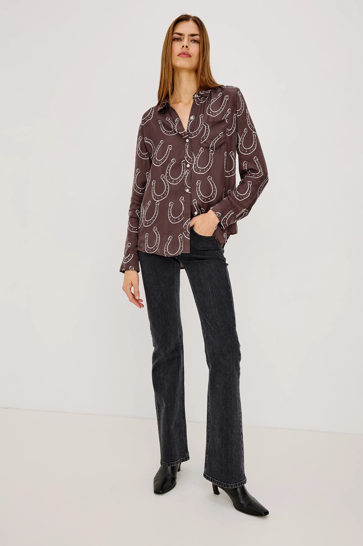 Alyssa - Brown Horseshoes by RAILS women's horseshoe print long sleeve shirt