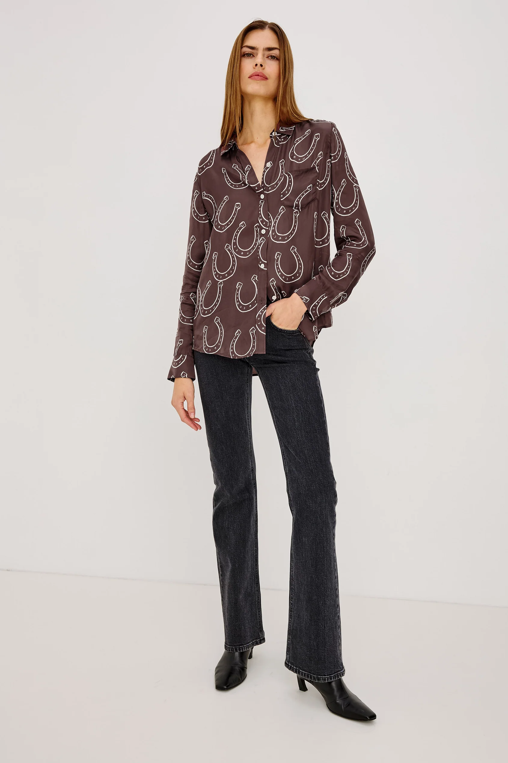 Alyssa - Brown Horseshoes by RAILS women's horseshoe print long sleeve shirt