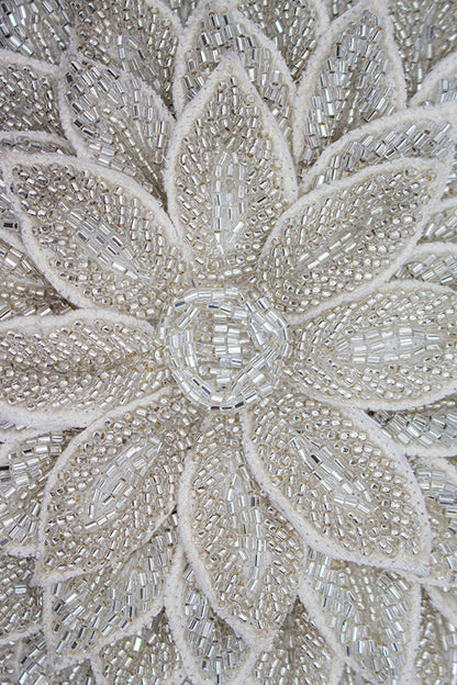 Silver Dahlia Beaded Handbag floral beadwork detail, Women's Purses, LA CHIC HCO Fredericksburg