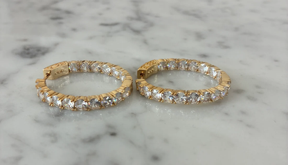 CZ Oval Inside Out Hoop Earrings - Gold