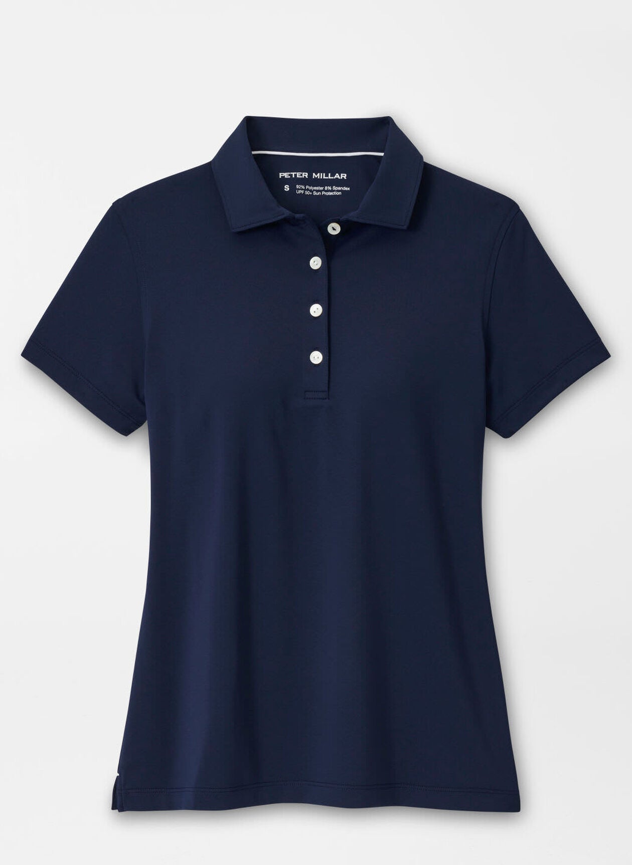 Short-Sleeve Button Polo in navy blue with moisture wicking, UV protection, and quick dry fabric