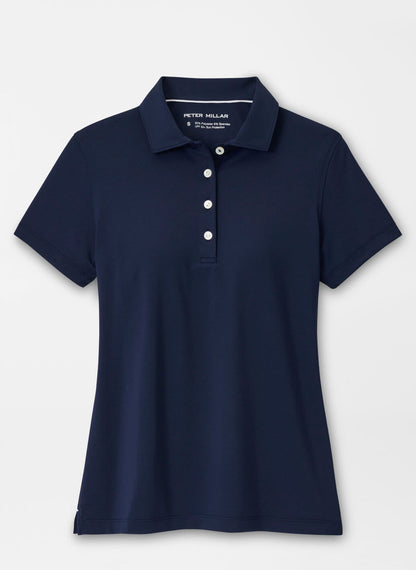 Short-Sleeve Button Polo in navy blue with moisture wicking, UV protection, and quick dry fabric