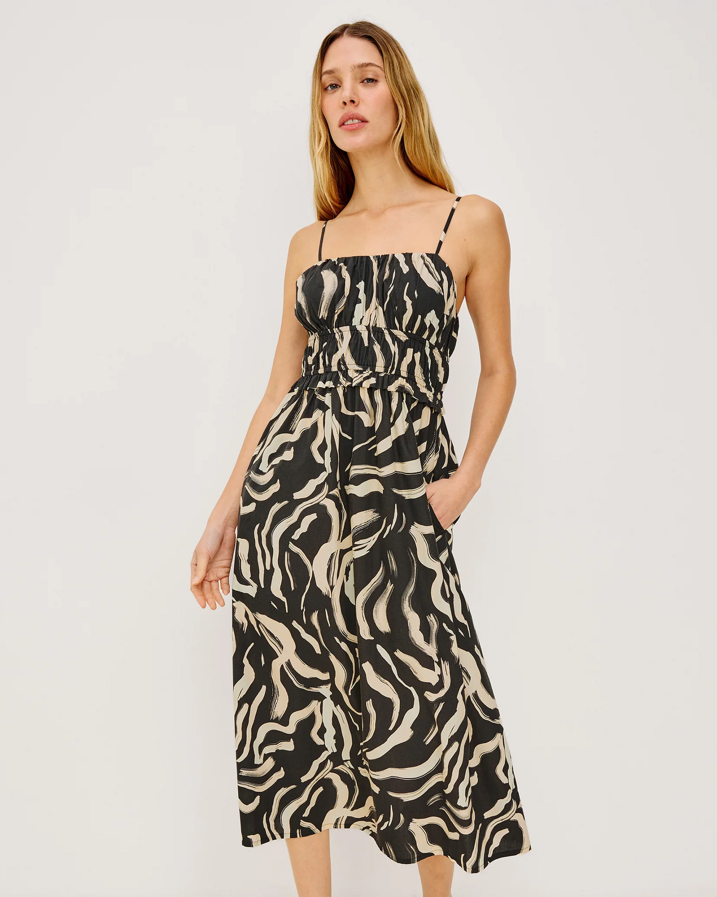 Breeze - Caicos black cotton maxi dress with ruched bust and smocked waist by RAILS