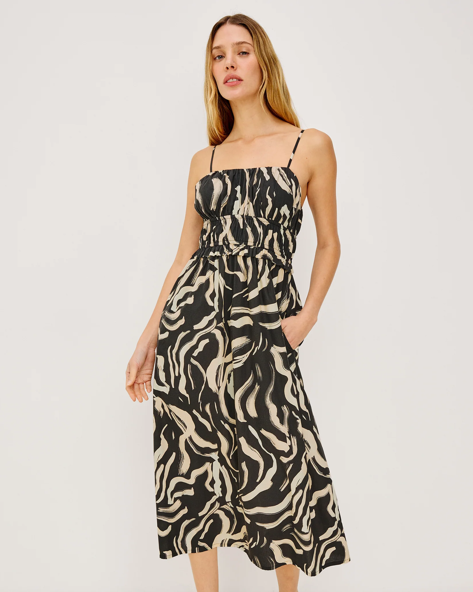 Breeze - Caicos black cotton maxi dress with ruched bust and smocked waist by RAILS