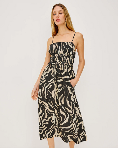 Breeze - Caicos black cotton maxi dress with ruched bust and smocked waist by RAILS