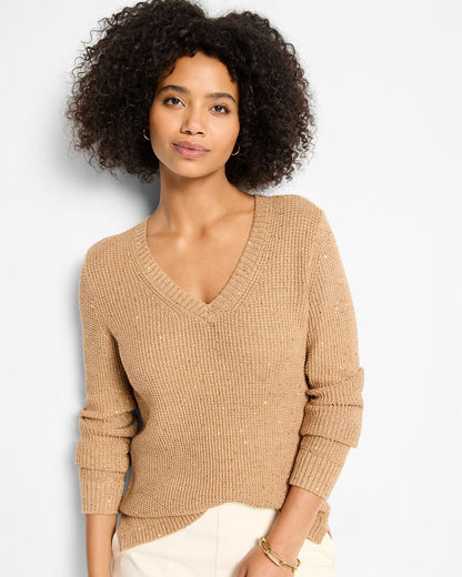 Shimmer Waffle V-Neck Sweater