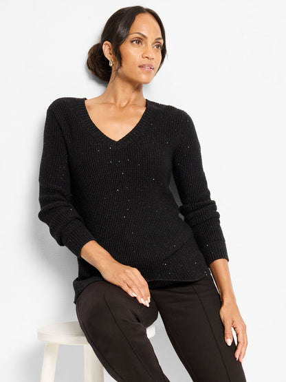 Shimmer Waffle V-Neck Sweater