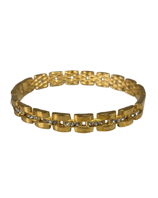 Watch Band CZ Bangle in 14K gold-plated surgical steel with sparkling CZ accents, Fredericksburg TX