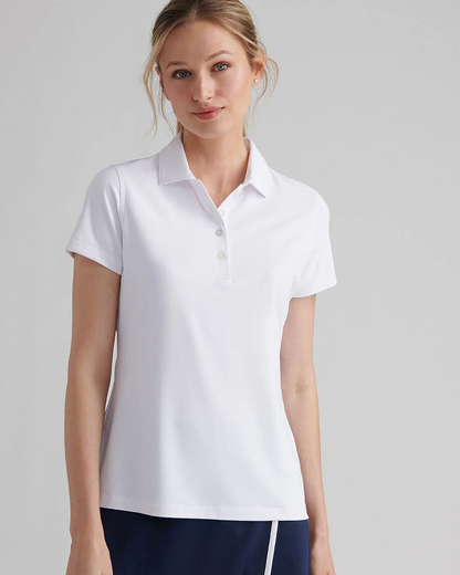 Short-Sleeve Button Polo in white with moisture wicking, UV protection, and quick dry fabric