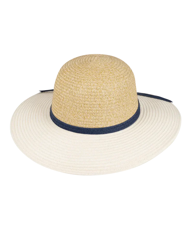 Womens Wide Brim - Santa Cruz beige and white paper braid hat with UPF 50+ sun protection