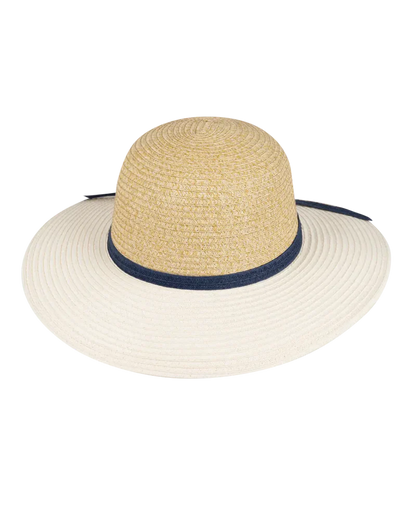 Womens Wide Brim - Santa Cruz beige and white paper braid hat with UPF 50+ sun protection