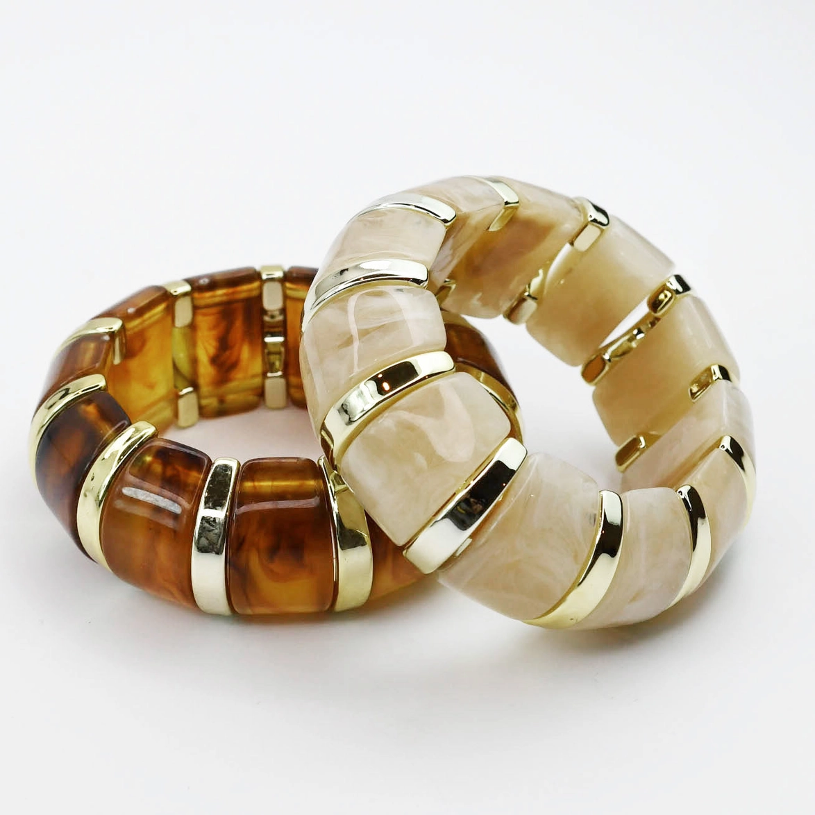 Golden Aura Bracelet - Ivory with glossy marbled resin and gold accents, TREASURE JEWELS boutique