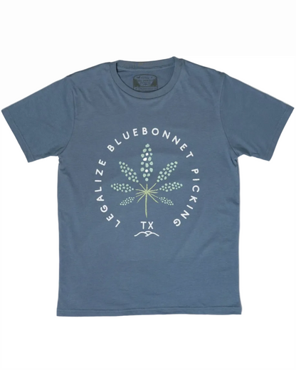 Legalize Bluebonnet Picking Tee in blue-green, wrinkle resistant from Hill Country Provisions