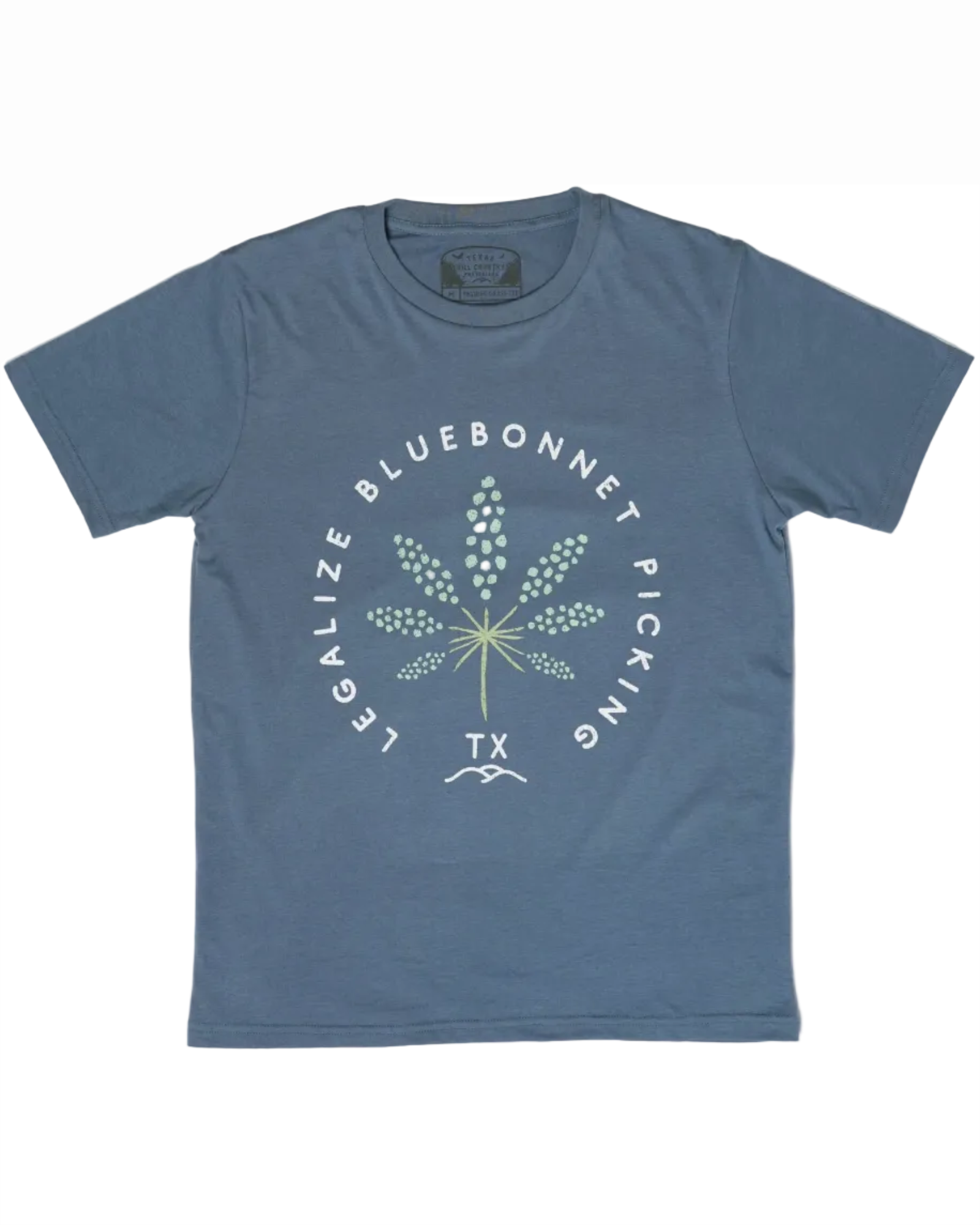 Legalize Bluebonnet Picking Tee in blue-green, wrinkle resistant from Hill Country Provisions