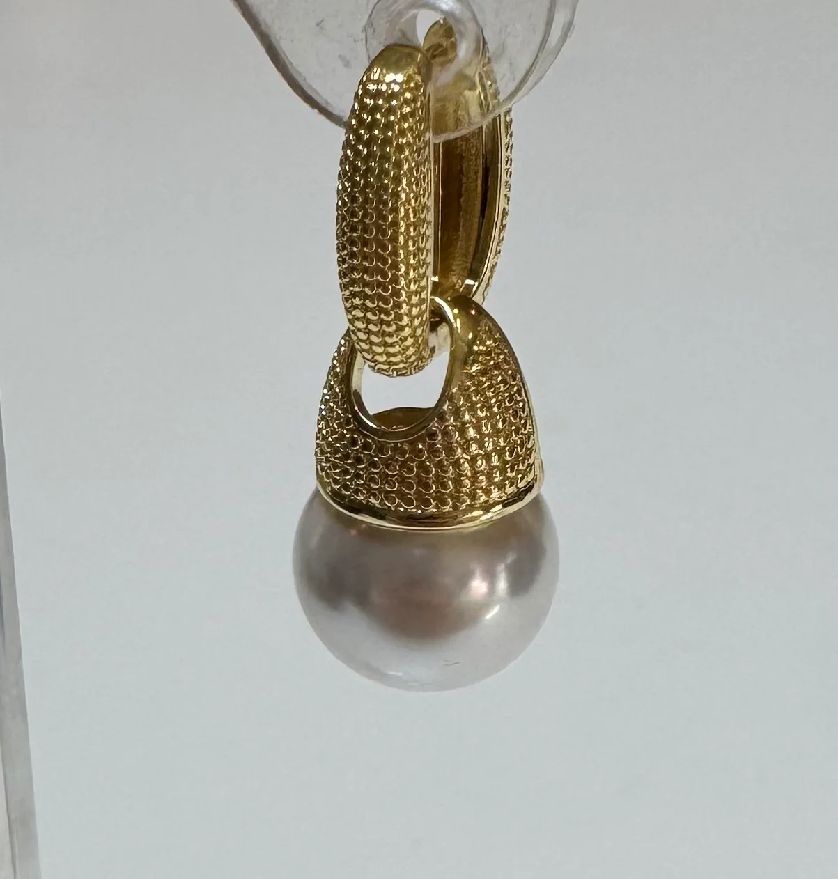 Winthrope Drops gold drop pendant with textured loop and pearl-like bead